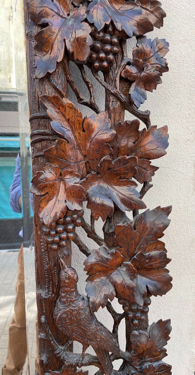 Important Black Forest Mirror With Walnut Frame Carved With Vines, Vine Leaves, 171 X 120  Cm -photo-4