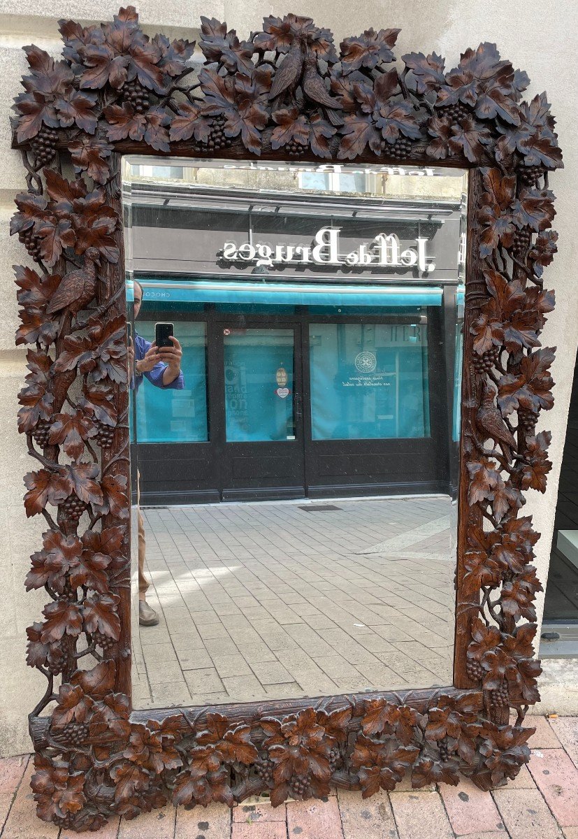 Important Black Forest Mirror With Walnut Frame Carved With Vines, Vine Leaves, 171 X 120  Cm -photo-5