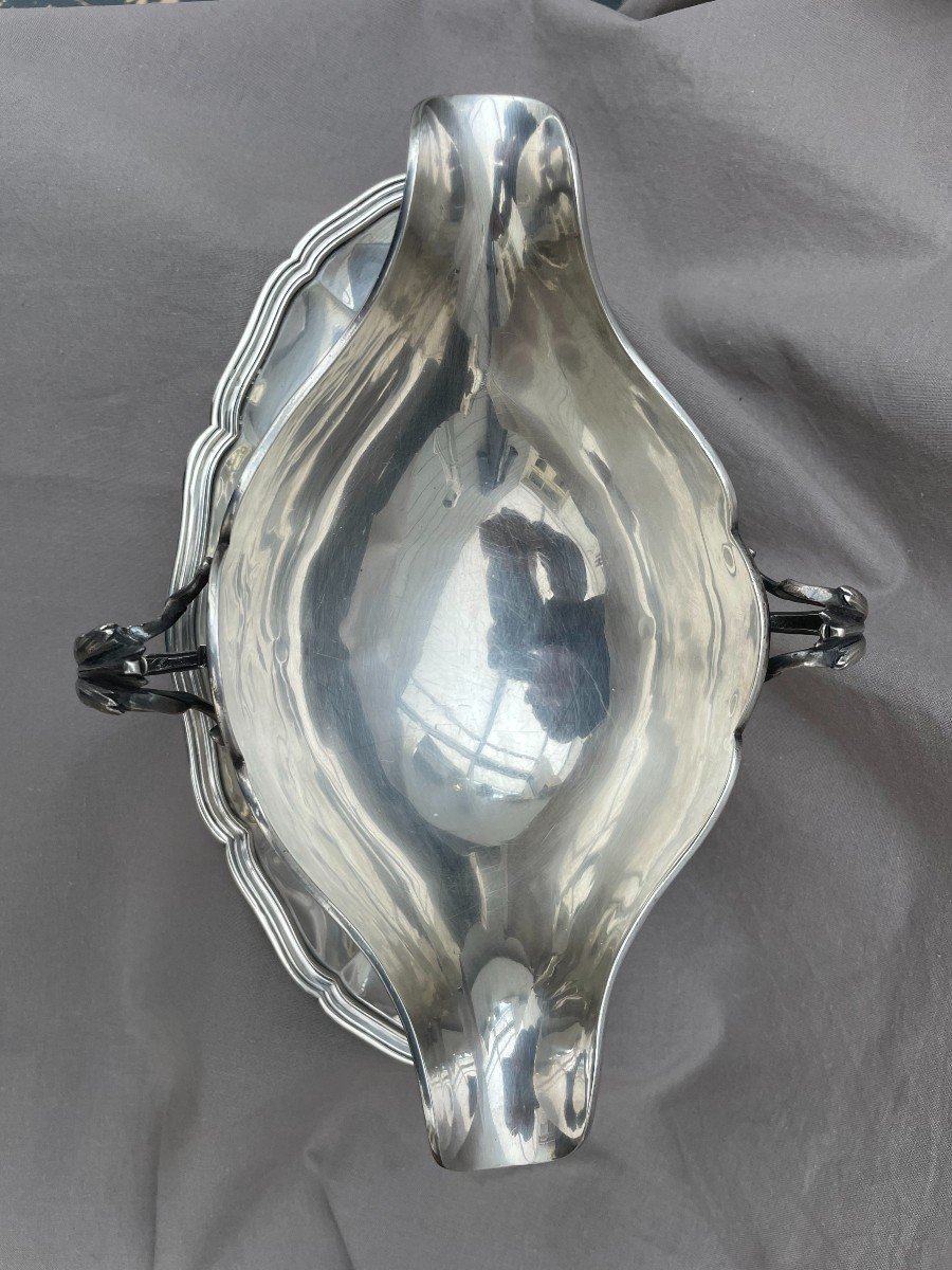 Saucière de table modèle filets contours en argent massif assortie de son plateau poinçon Minerve 1er titre 533gr F DUCOT Maître orfèvre à Bordeaux -photo-4