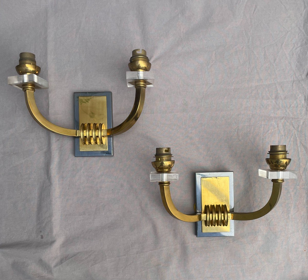 Attributed To Jacques Adnet (1900-1984). Pair Of Wall Sconces. Circa 1950. Neoclassical Style-photo-4