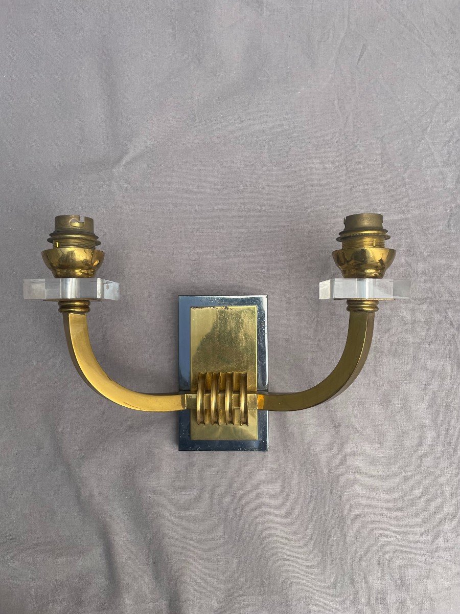 Attributed To Jacques Adnet (1900-1984). Pair Of Wall Sconces. Circa 1950. Neoclassical Style-photo-5