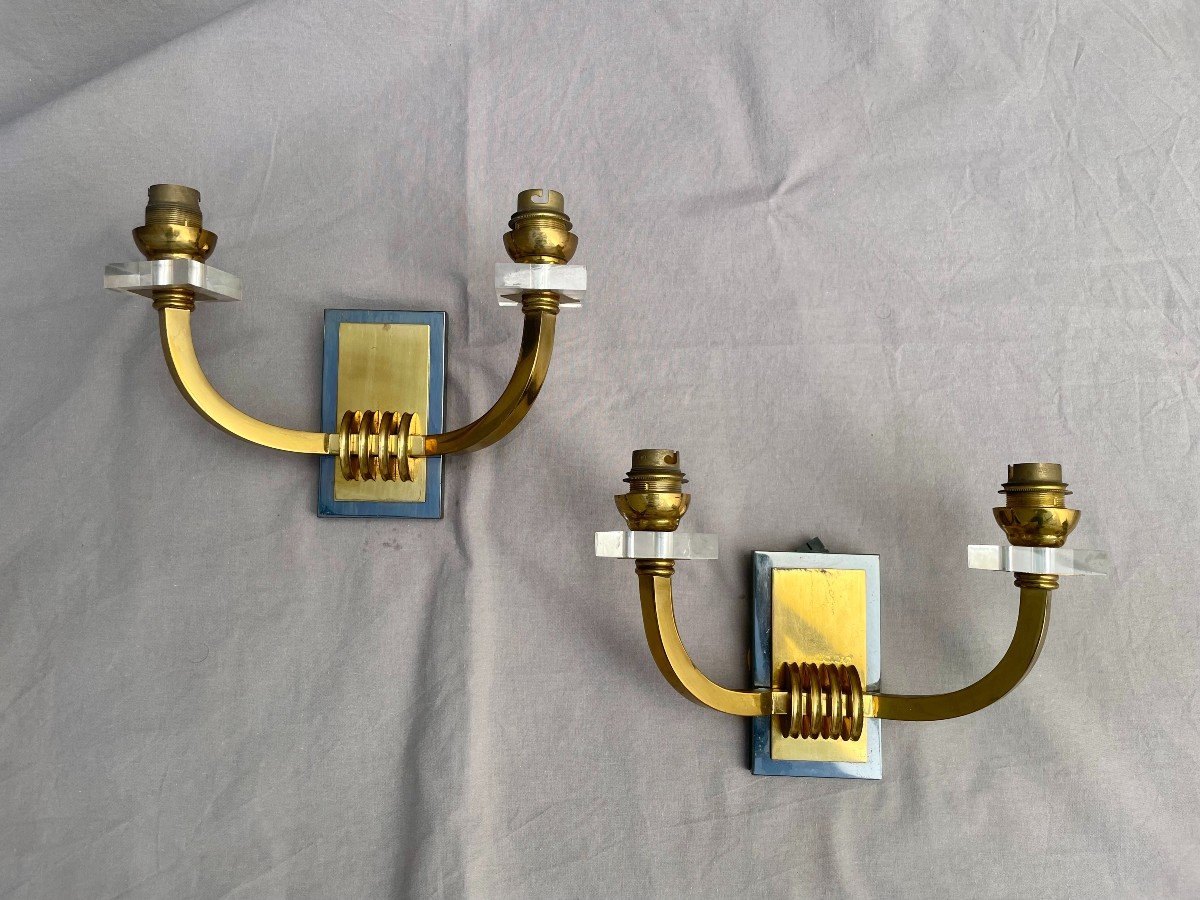 Attributed To Jacques Adnet (1900-1984). Pair Of Wall Sconces. Circa 1950. Neoclassical Style