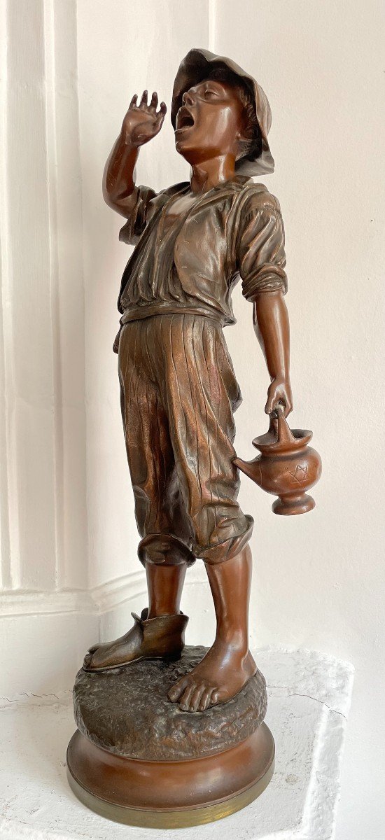 Paul Dubois (1829-1905): The Little Water Carrier, Brown Patinated Bronze Sculpture H 68 Cm 19th -photo-4