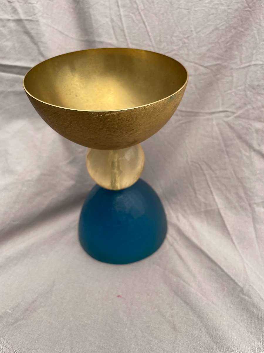 Migeon & Migeon Grail Chalice Cup Resin And Gold Metal Circa 1980 Signed 15.5 Cm Dim 10cm-photo-3