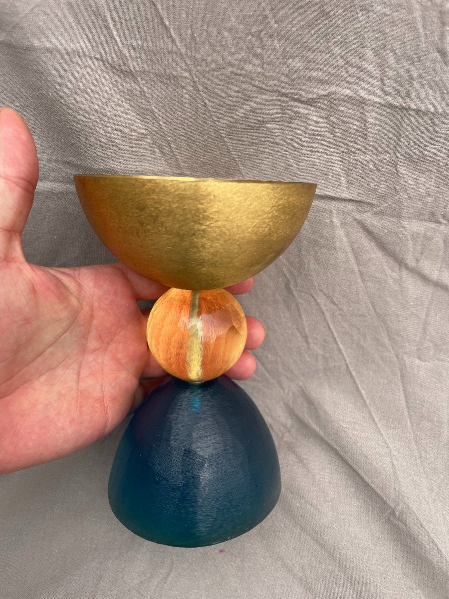 Migeon & Migeon Grail Chalice Cup Resin And Gold Metal Circa 1980 Signed 15.5 Cm Dim 10cm-photo-4