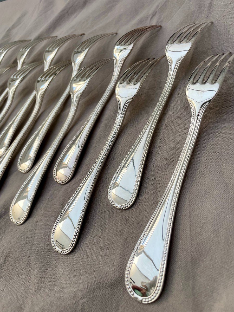 Ercuis 12 Table Cutlery Forks Spoons Mod Lafayette Silver Metal Beads 24 Pieces-photo-3