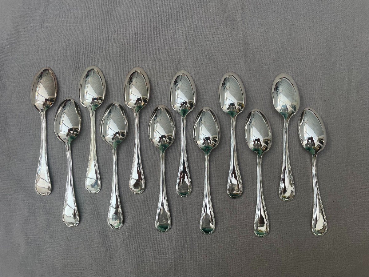 Ercuis 12 Table Cutlery Forks Spoons Mod Lafayette Silver Metal Beads 24 Pieces-photo-4