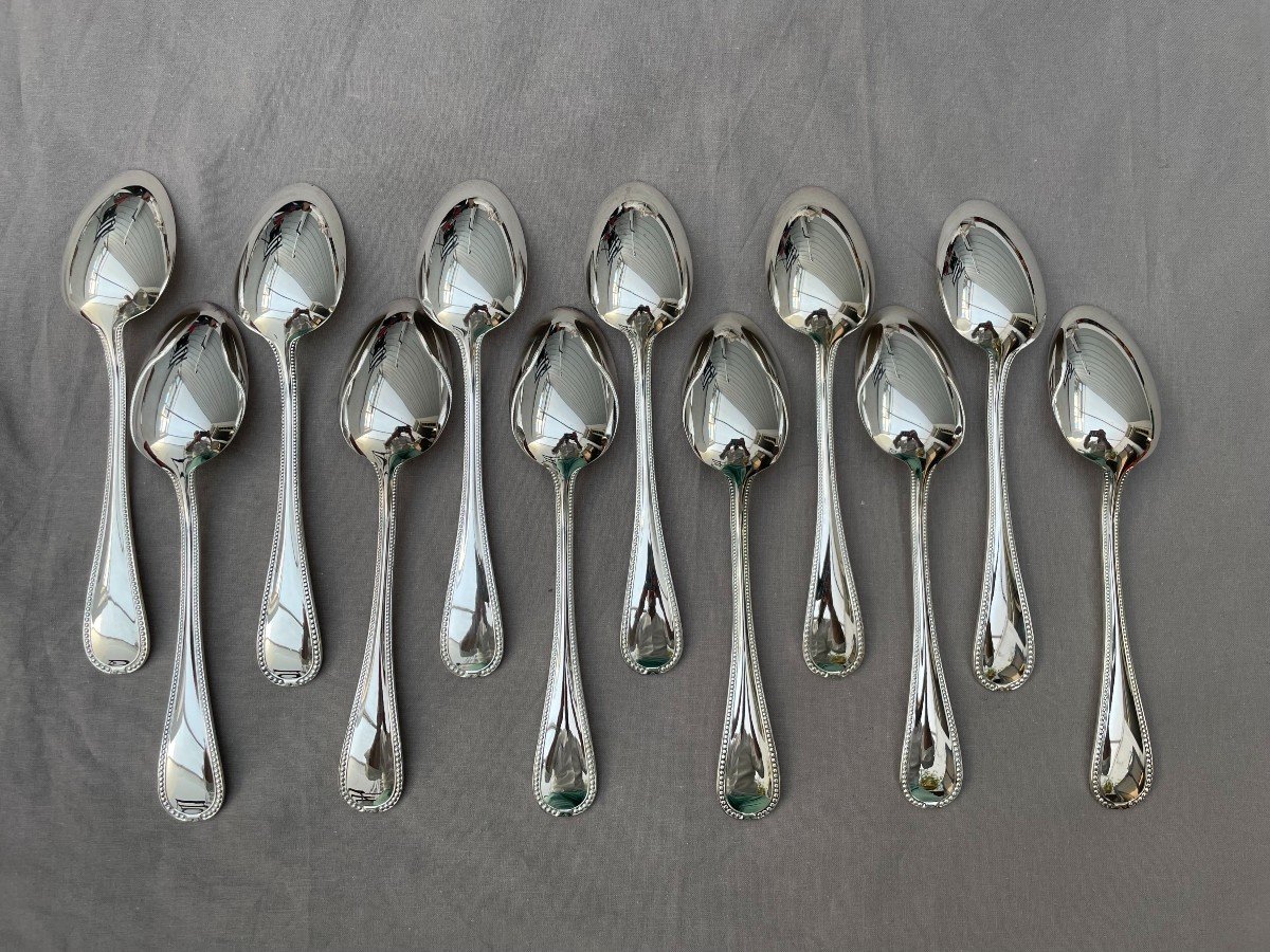 Ercuis 12 Table Cutlery Forks Spoons Mod Lafayette Silver Metal Beads 24 Pieces-photo-5