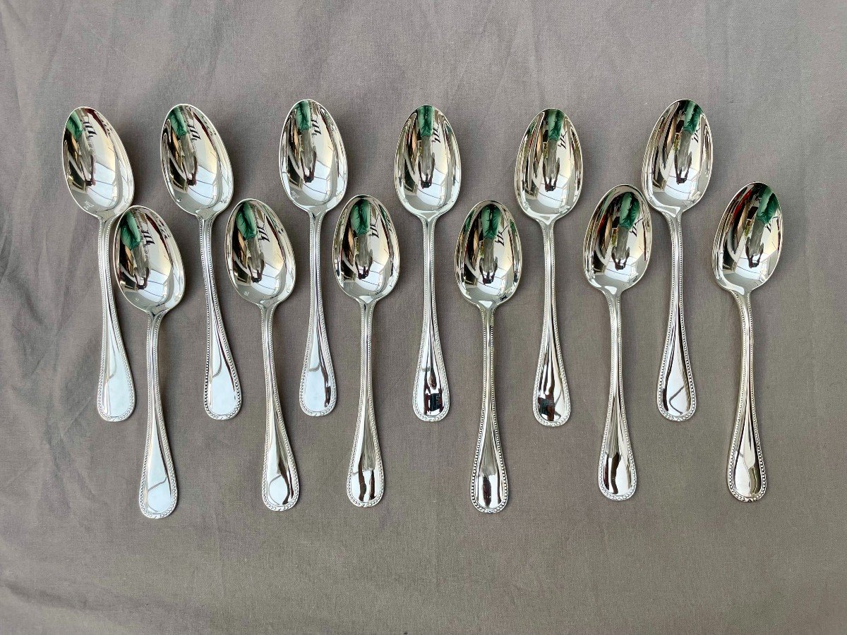 Ercuis 12 Table Cutlery Forks Spoons Mod Lafayette Silver Metal Beads 24 Pieces-photo-6