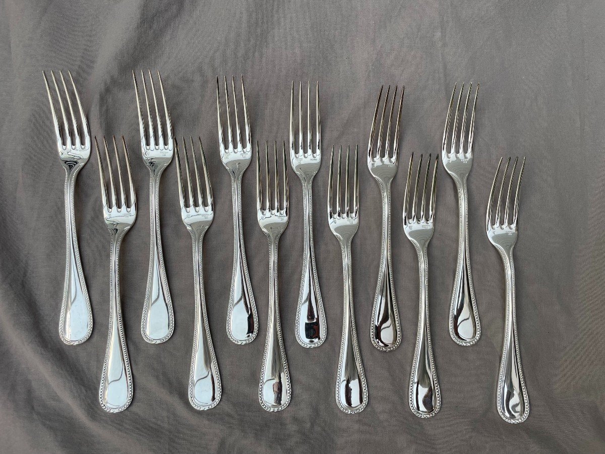 Ercuis 12 Table Cutlery Forks Spoons Mod Lafayette Silver Metal Beads 24 Pieces-photo-7