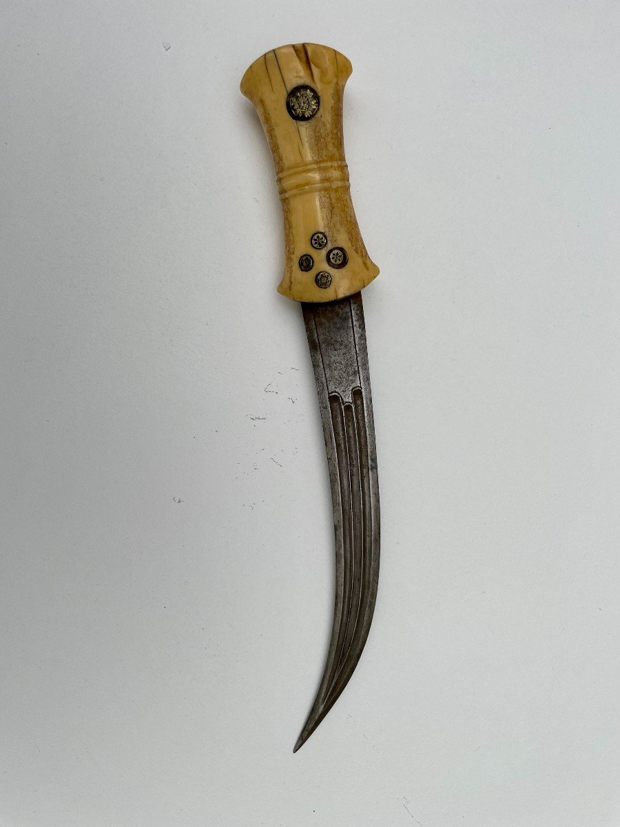 Dagger Kindjal Khandjar Ottoman Empire, 19th Century Marine Ivory Handle Silver Scabbard  -photo-4