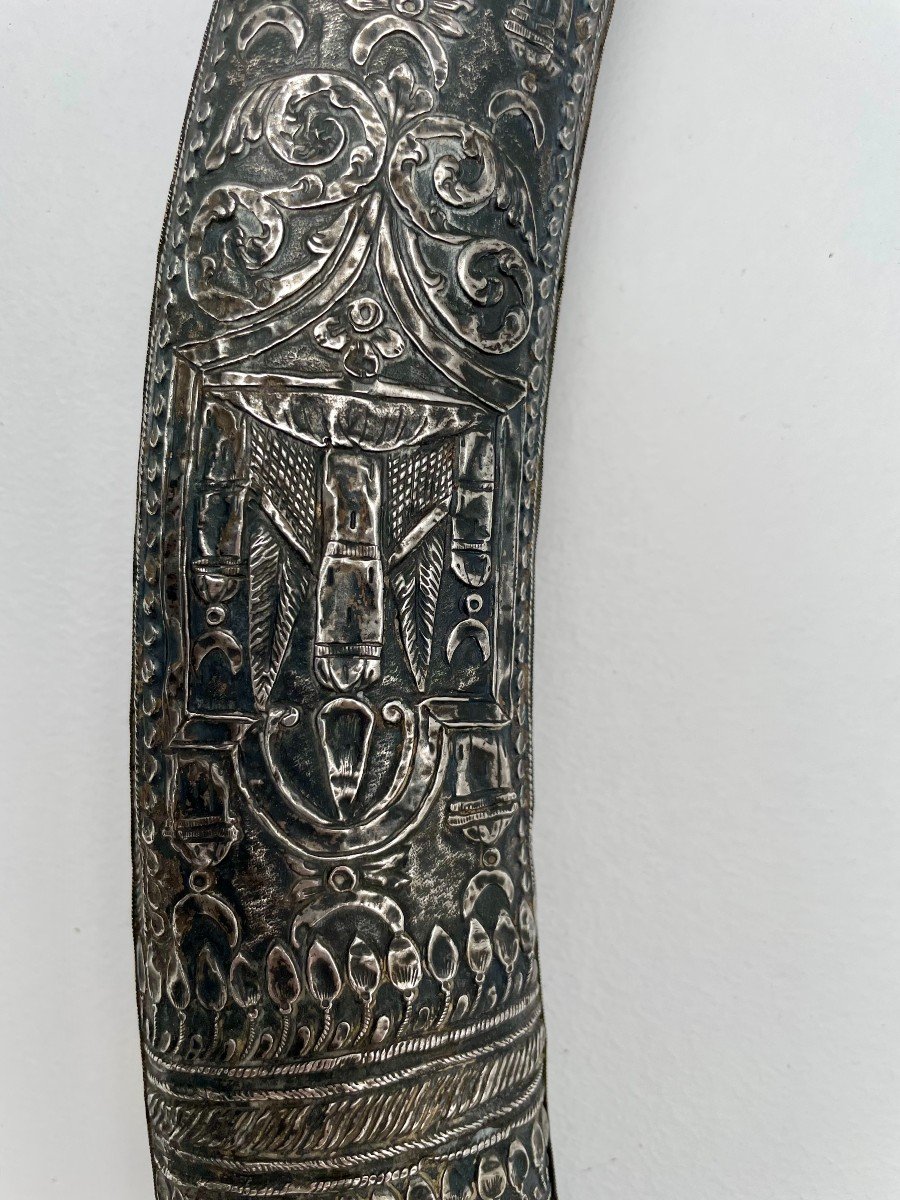 Poignard, kindjal Khandjar Empire Ottoman Caucase XIXe siècle ivoire marin et fourreau argent -photo-6
