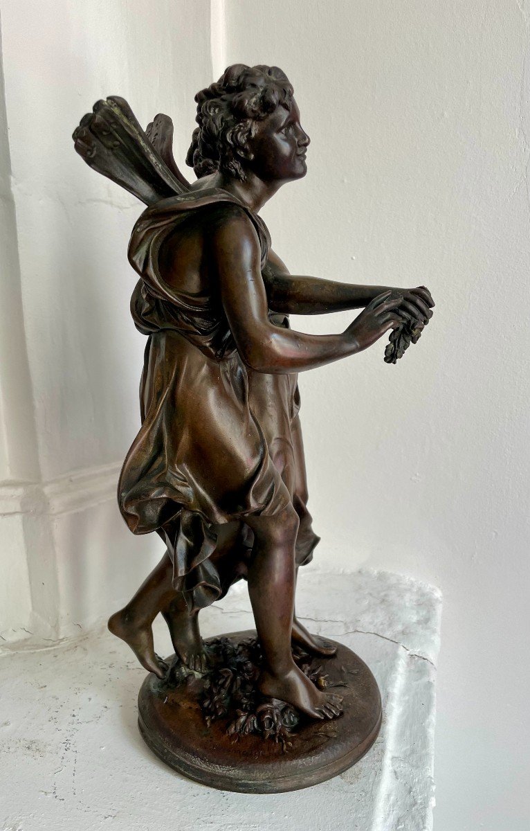 Henry étienne Dumaige 1830-1888 Bronze Sculpture Group Flora & Zéphyr 19th Century 6.9kg 36cm Signed -photo-3