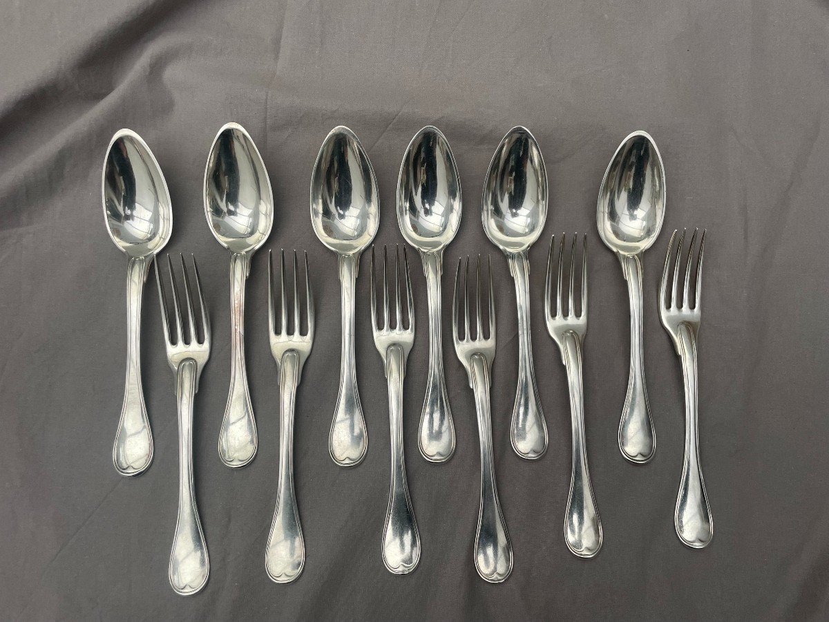 Edme Dupont (act 1798-1809) Mo Insculpation Year V Six-piece Silver Cutlery Set 1st Paris Rooster -photo-2