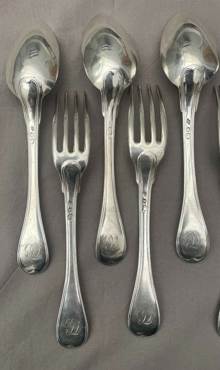 Edme Dupont (act 1798-1809) Mo Insculpation Year V Six-piece Silver Cutlery Set 1st Paris Rooster -photo-3