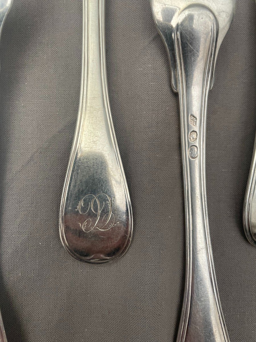 Edme Dupont (act 1798-1809) Mo Insculpation Year V Six-piece Silver Cutlery Set 1st Paris Rooster -photo-3