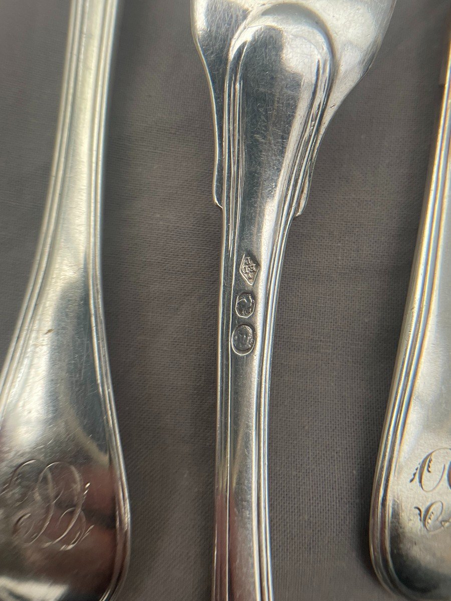 Edme Dupont (act 1798-1809) Mo Insculpation Year V Six-piece Silver Cutlery Set 1st Paris Rooster -photo-5