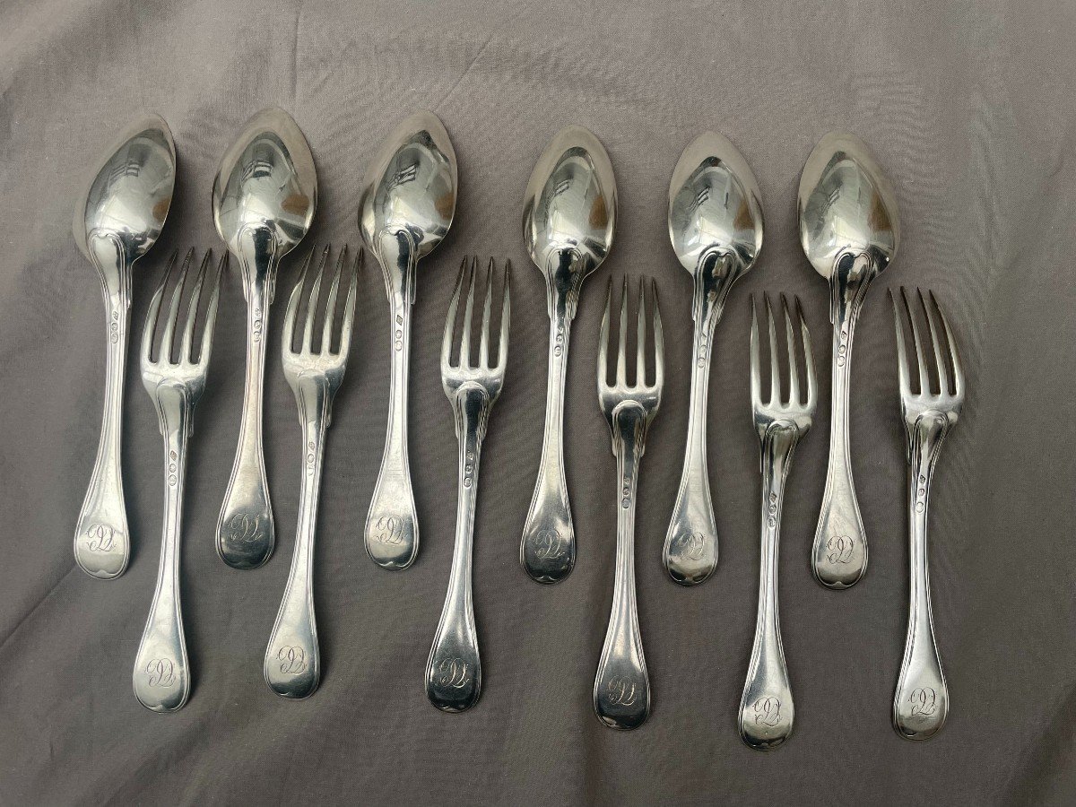 Edme Dupont (act 1798-1809) Mo Insculpation Year V Six-piece Silver Cutlery Set 1st Paris Rooster 