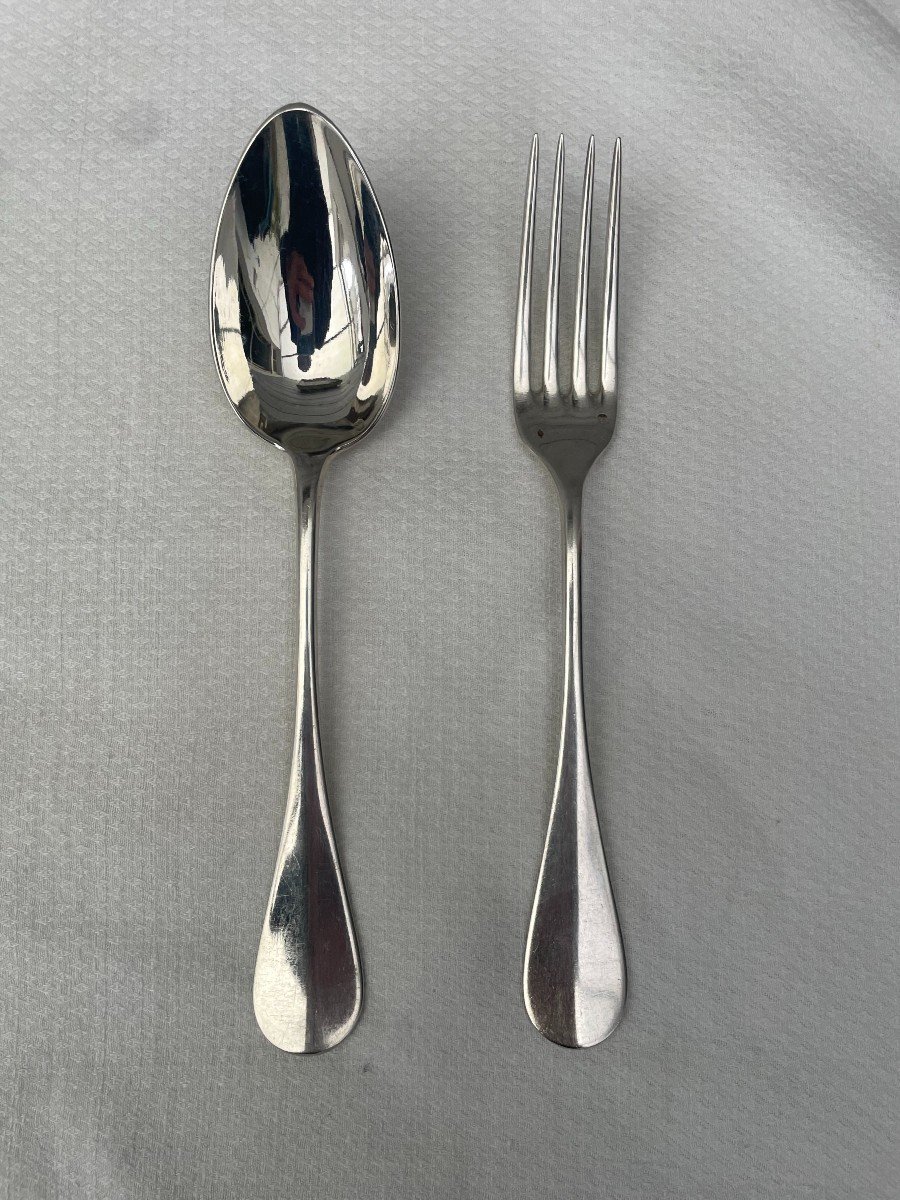 Hénin & Cie End Of 19th Century Six 6 Solid Silver Table Cutlery Uniplat Ms Couronne Comte 1.010kg-photo-1