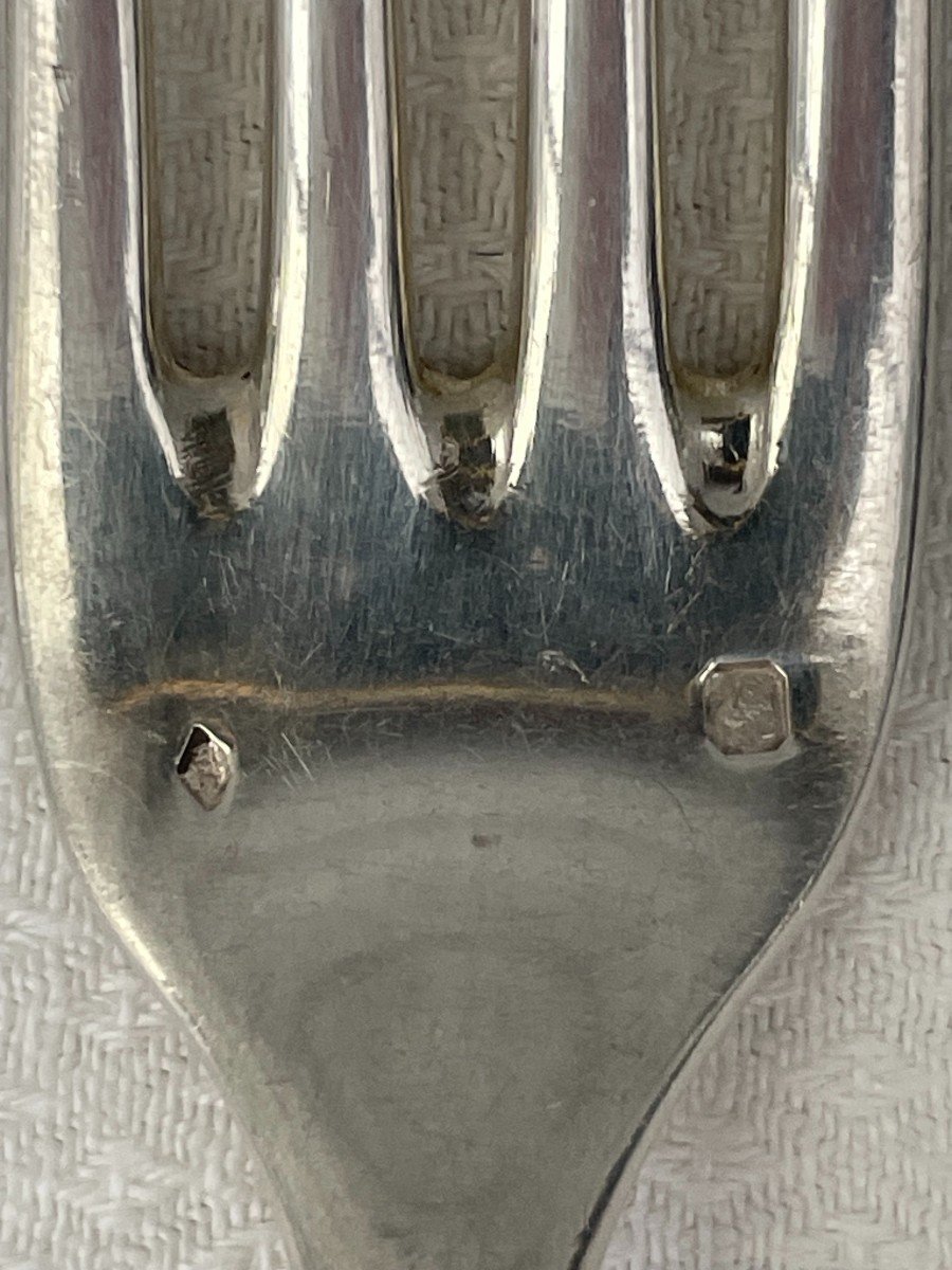 Hénin & Cie End Of 19th Century Six 6 Solid Silver Table Cutlery Uniplat Ms Couronne Comte 1.010kg-photo-2