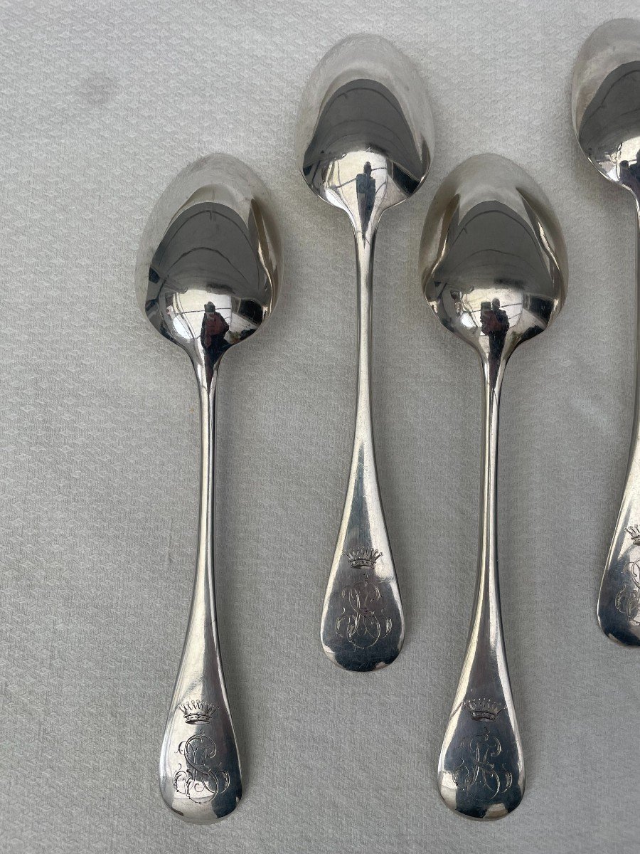 Hénin & Cie End Of 19th Century Six 6 Solid Silver Table Cutlery Uniplat Ms Couronne Comte 1.010kg-photo-7