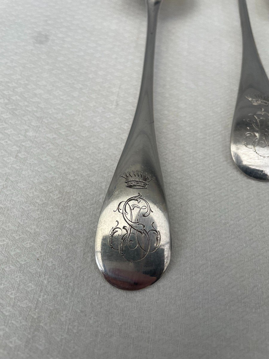 Hénin & Cie End Of 19th Century Six 6 Solid Silver Table Cutlery Uniplat Ms Couronne Comte 1.010kg-photo-8