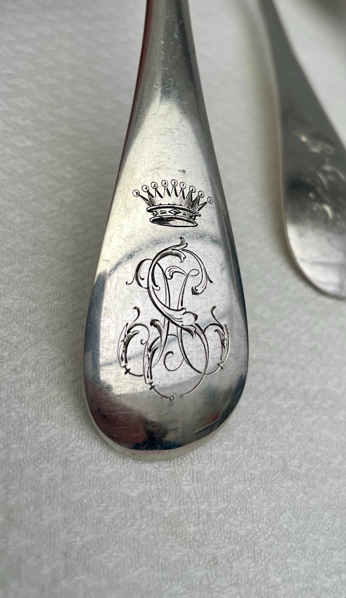 Hénin & Cie End Of 19th Century Six 6 Solid Silver Table Cutlery Uniplat Ms Couronne Comte 1.010kg