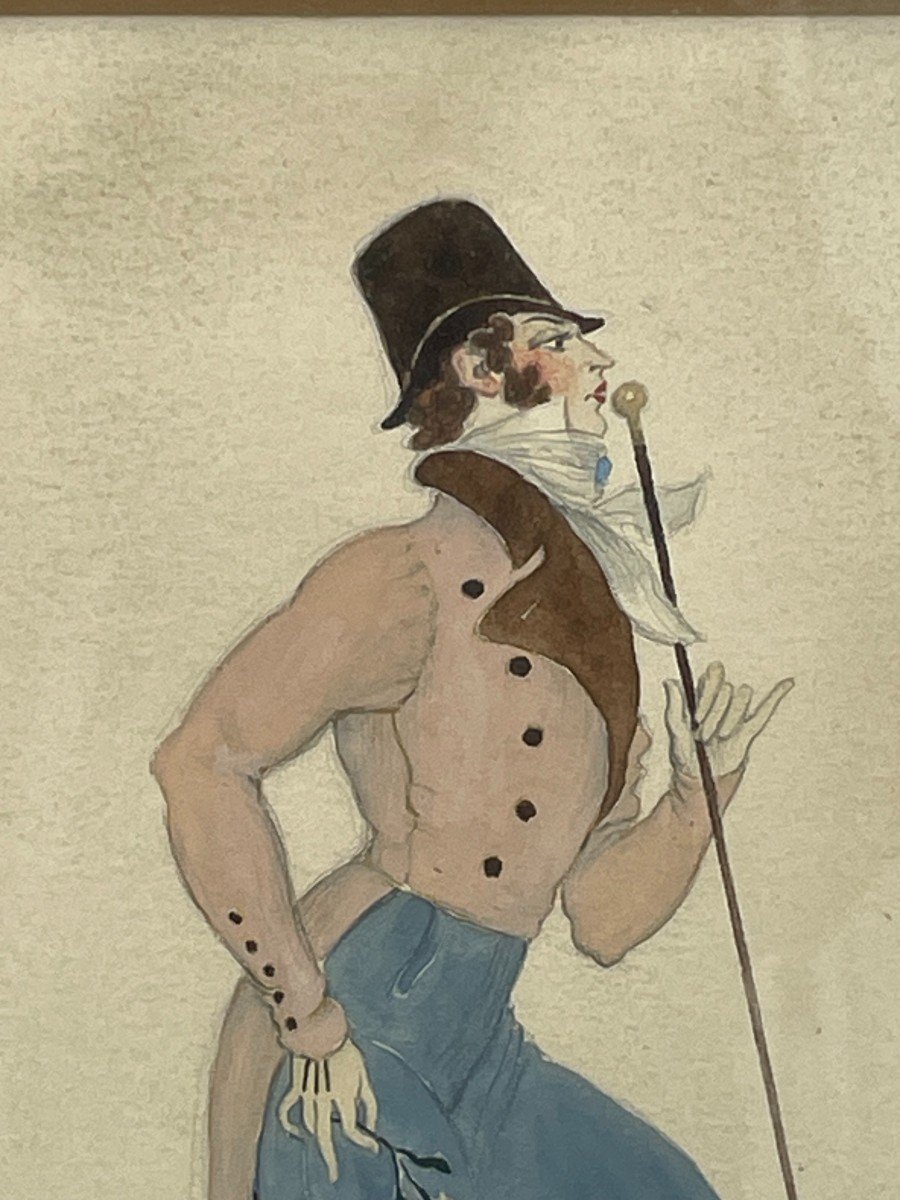 Serge IVANOFF (Moscou 1893-Paris 1983) Russe Dandy Crayon et aquarelle signé daté  Paris 1935-photo-4