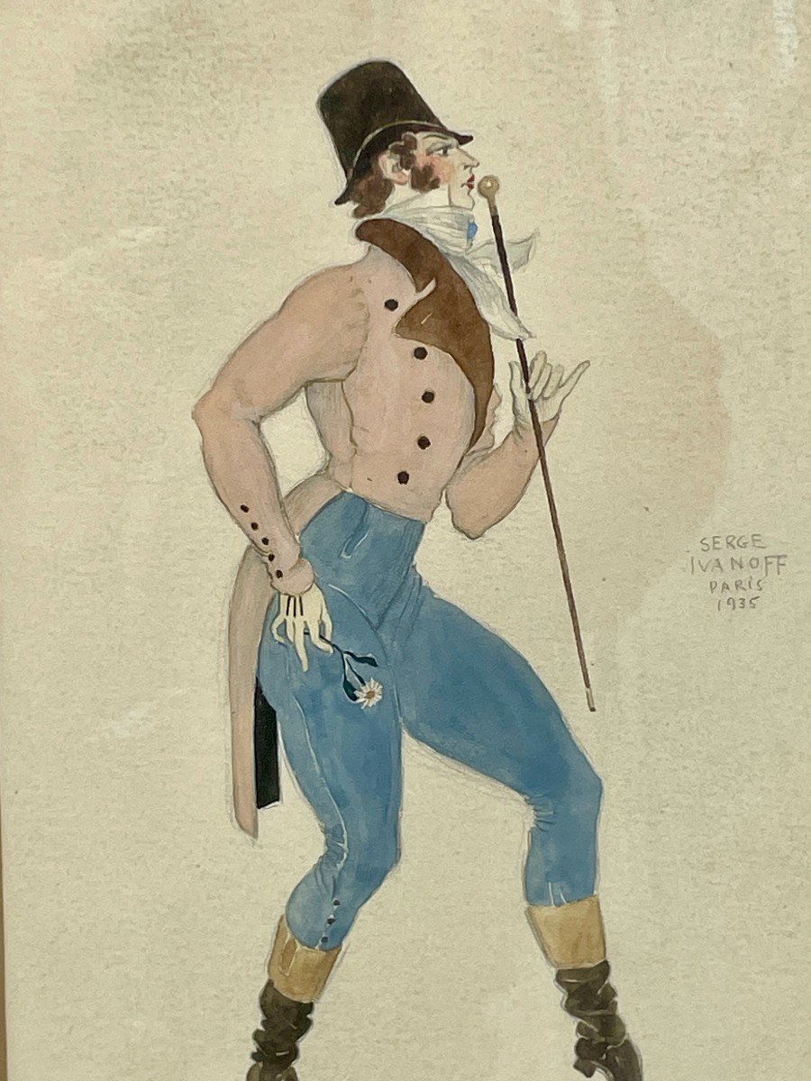 Serge IVANOFF (Moscou 1893-Paris 1983) Russe Dandy Crayon et aquarelle signé daté  Paris 1935-photo-4