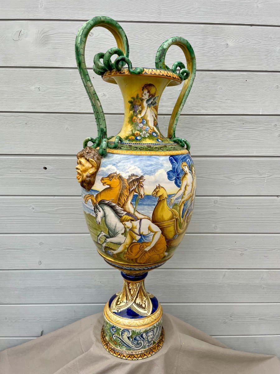 Ginori Italy Late 19th Century Attributed To Important Monumental Majolica Vase Renaissance Mythology-photo-2