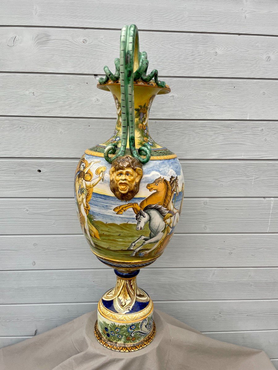 Ginori Italy Late 19th Century Attributed To Important Monumental Majolica Vase Renaissance Mythology-photo-3