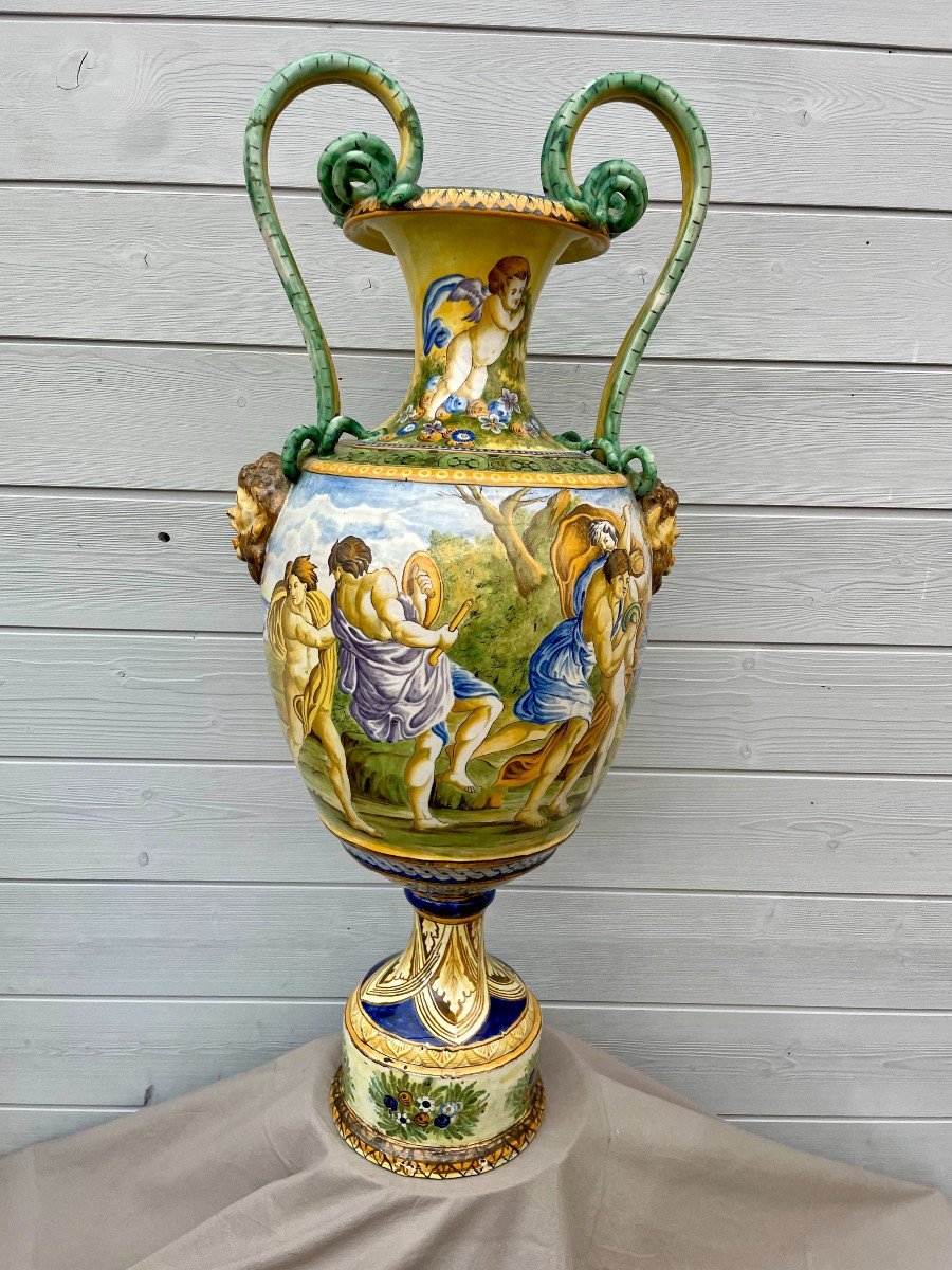 Ginori Italy Late 19th Century Attributed To Important Monumental Majolica Vase Renaissance Mythology-photo-5