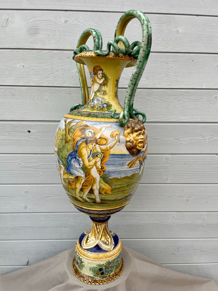 Ginori Italy Late 19th Century Attributed To Important Monumental Majolica Vase Renaissance Mythology-photo-6