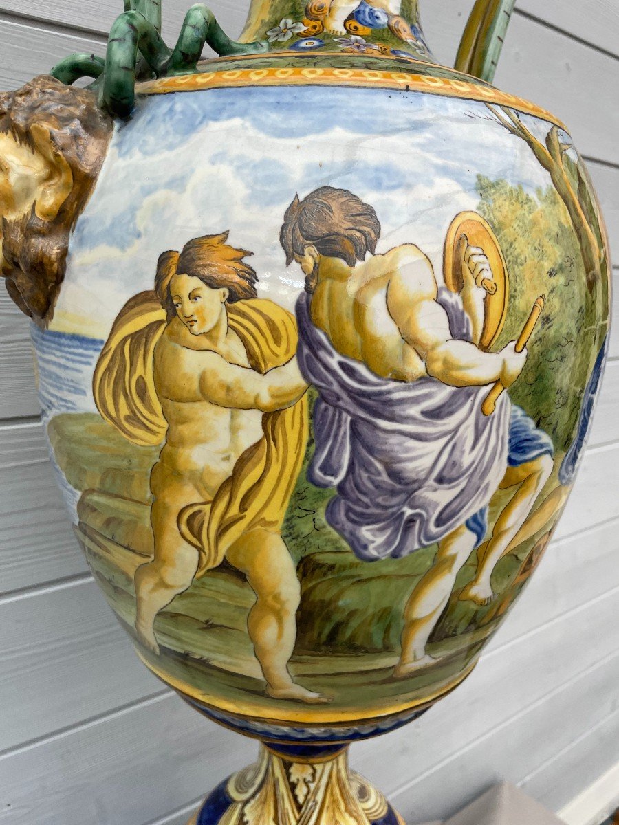 Ginori Italy Late 19th Century Attributed To Important Monumental Majolica Vase Renaissance Mythology-photo-8