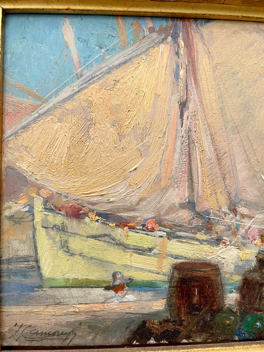 Jacques Marie Omer Camoreyt Born In 1871 XIX-xxth Oil Boats At Quay Port In The Mediterranean Sea -photo-2