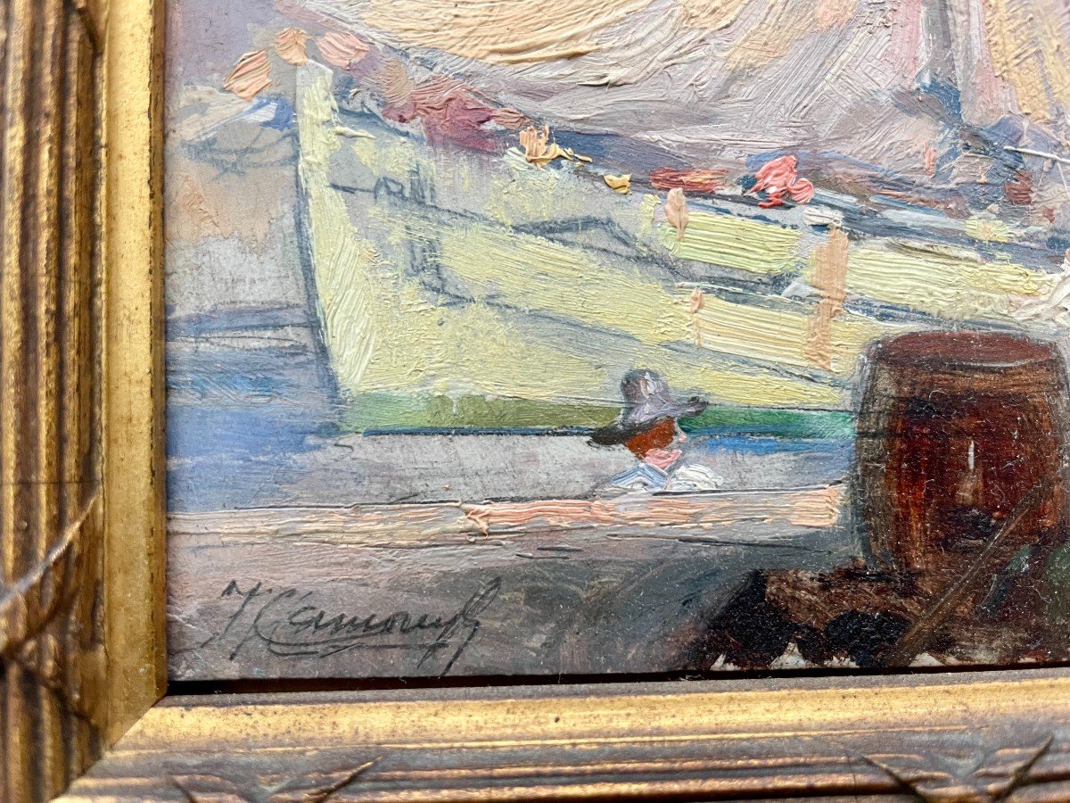 Jacques Marie Omer Camoreyt Born In 1871 XIX-xxth Oil Boats At Quay Port In The Mediterranean Sea -photo-4