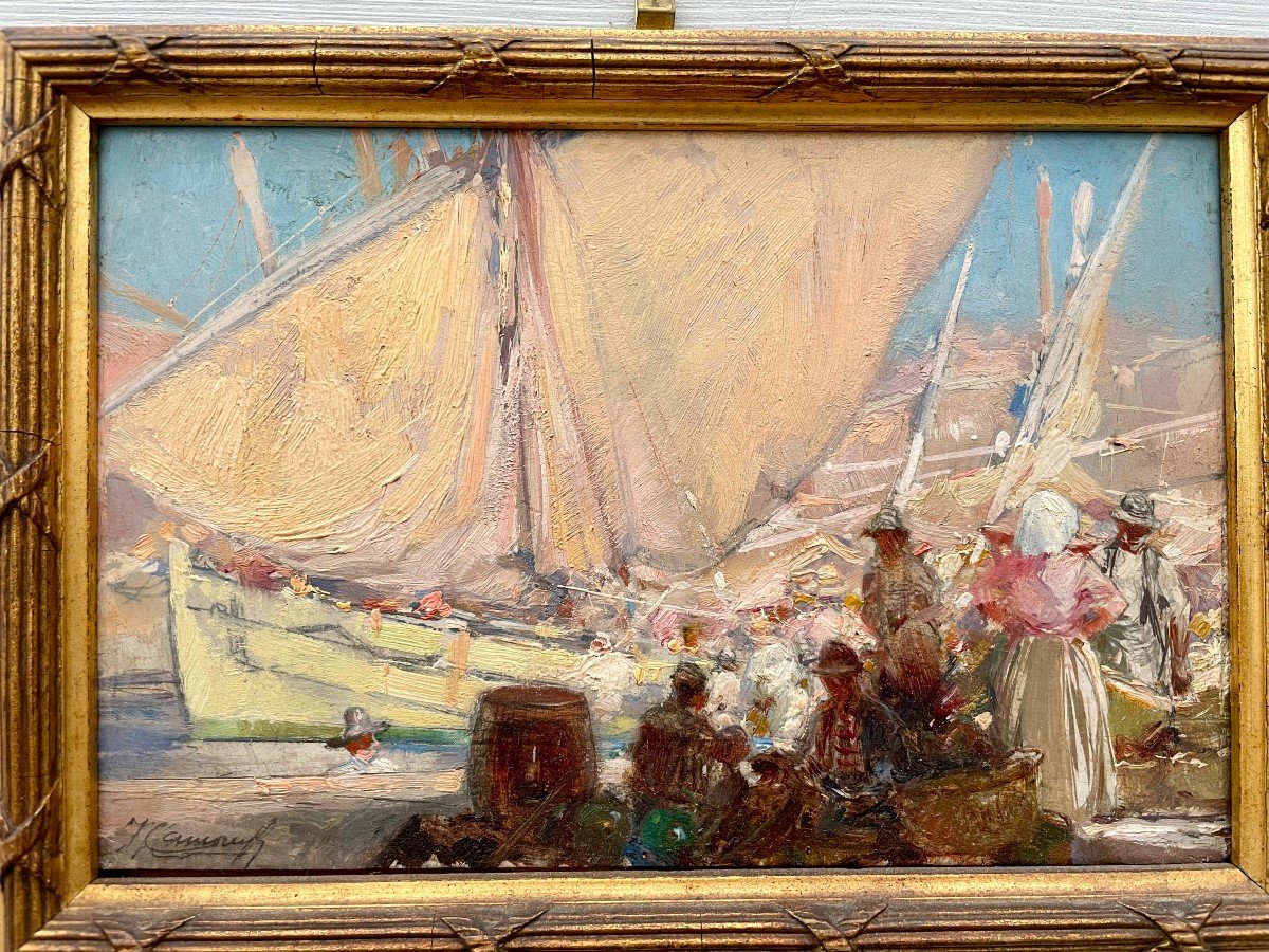 Jacques Marie Omer Camoreyt Born In 1871 XIX-xxth Oil Boats At Quay Port In The Mediterranean Sea -photo-2