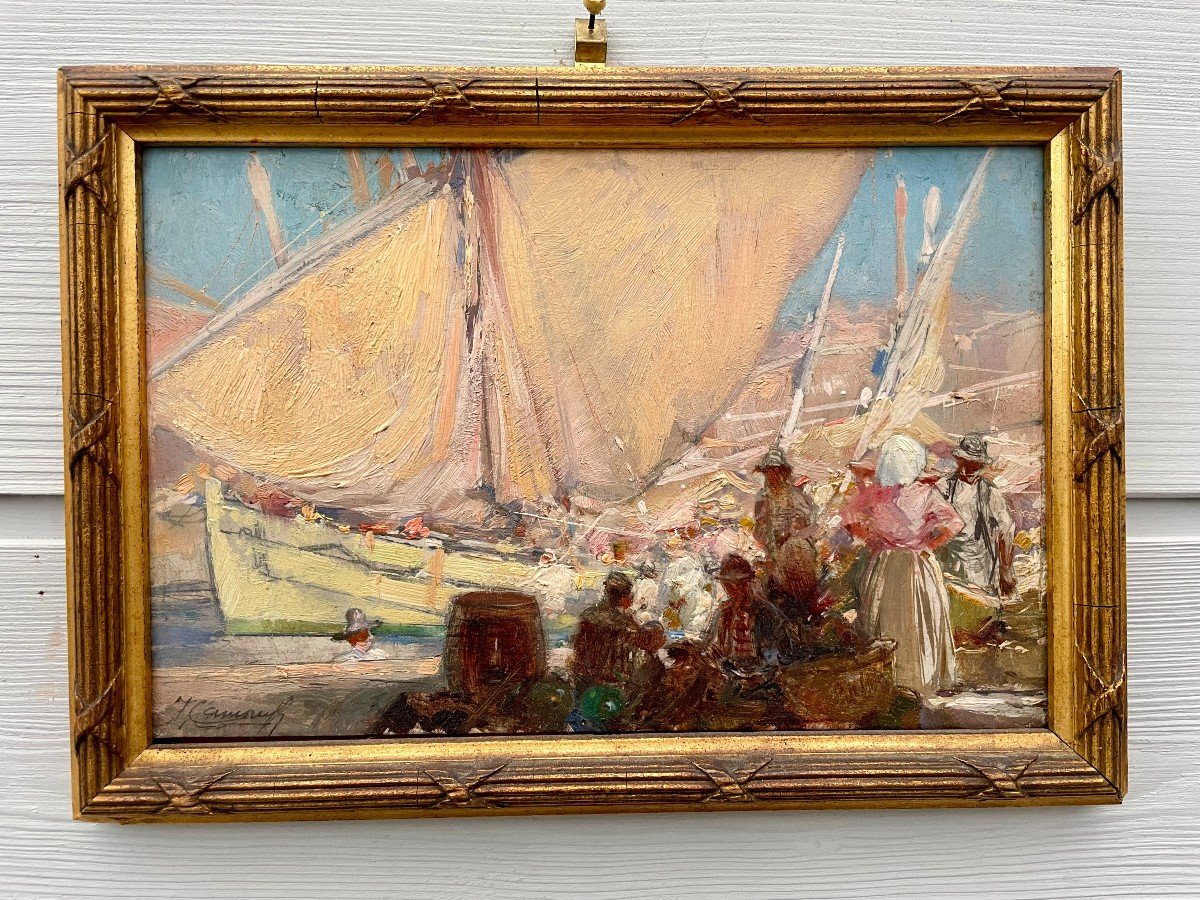 Jacques Marie Omer Camoreyt Born In 1871 XIX-xxth Oil Boats At Quay Port In The Mediterranean Sea -photo-4