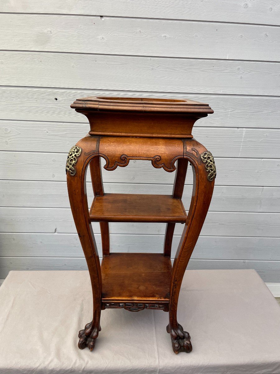 Gabriel Viardot 1830-1904 (attributed To) Stool In Carved Natural Wood, Chinese Style, 19th Century-photo-2