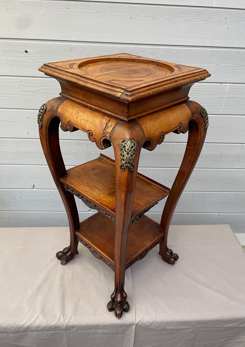 Gabriel Viardot 1830-1904 (attributed To) Stool In Carved Natural Wood, Chinese Style, 19th Century-photo-4