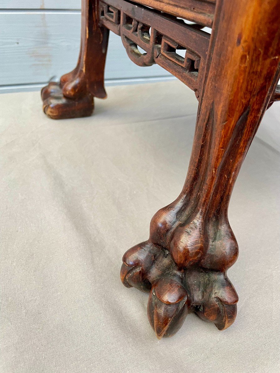 Gabriel Viardot 1830-1904 (attributed To) Stool In Carved Natural Wood, Chinese Style, 19th Century-photo-1