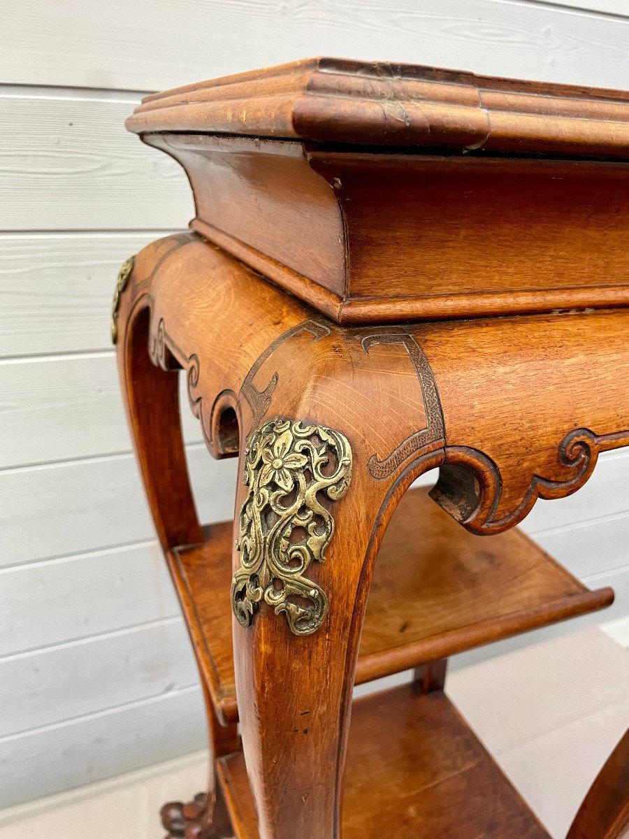 Gabriel Viardot 1830-1904 (attributed To) Stool In Carved Natural Wood, Chinese Style, 19th Century-photo-2