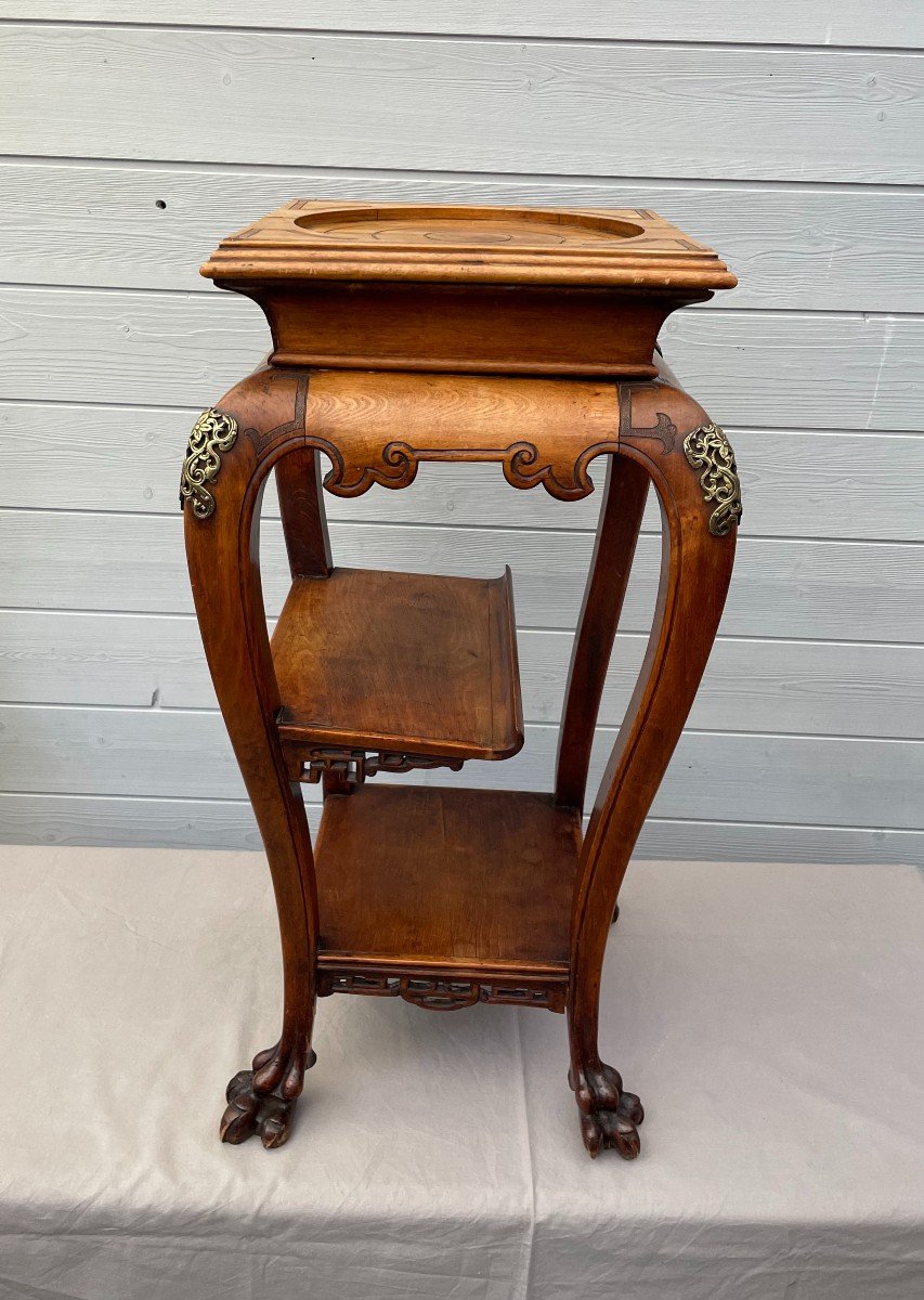 Gabriel Viardot 1830-1904 (attributed To) Stool In Carved Natural Wood, Chinese Style, 19th Century-photo-5