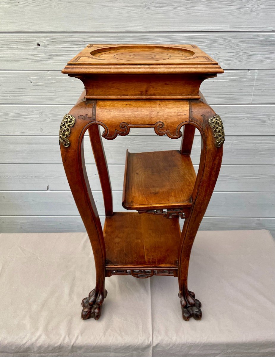 Gabriel Viardot 1830-1904 (attributed To) Stool In Carved Natural Wood, Chinese Style, 19th Century-photo-6