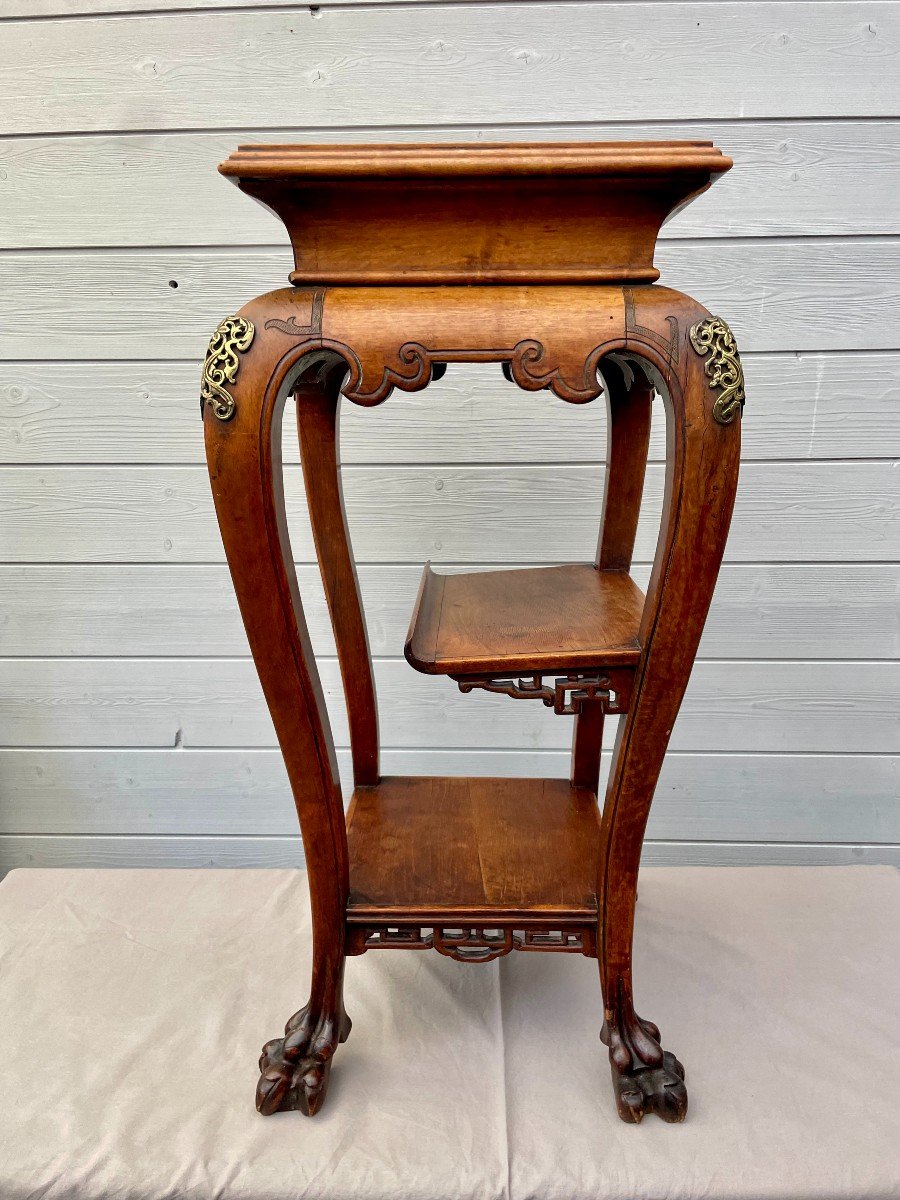 Gabriel Viardot 1830-1904 (attributed To) Stool In Carved Natural Wood, Chinese Style, 19th Century-photo-7