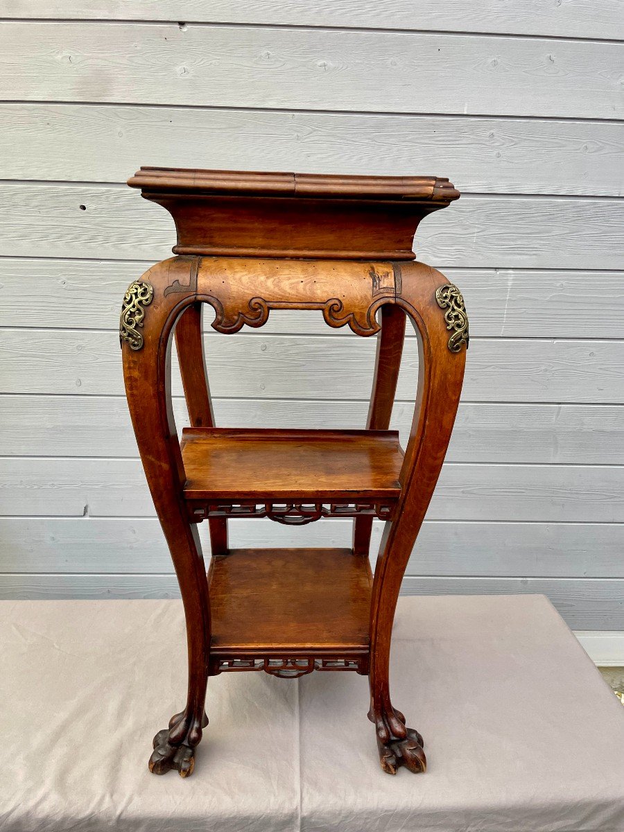 Gabriel Viardot 1830-1904 (attributed To) Stool In Carved Natural Wood, Chinese Style, 19th Century-photo-8