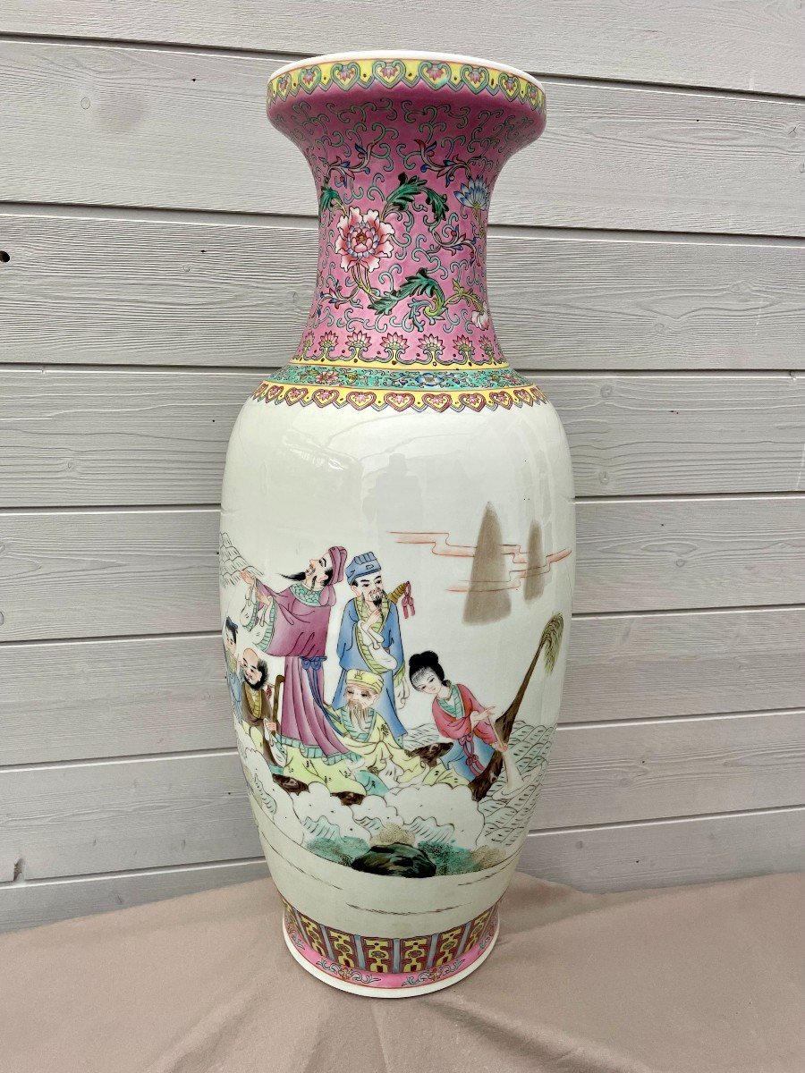 Vase balustre Chine porcelaine Jingdezhen famille rose style Qianlong 乾隆帝 kien-long 20ème 62cm -photo-4