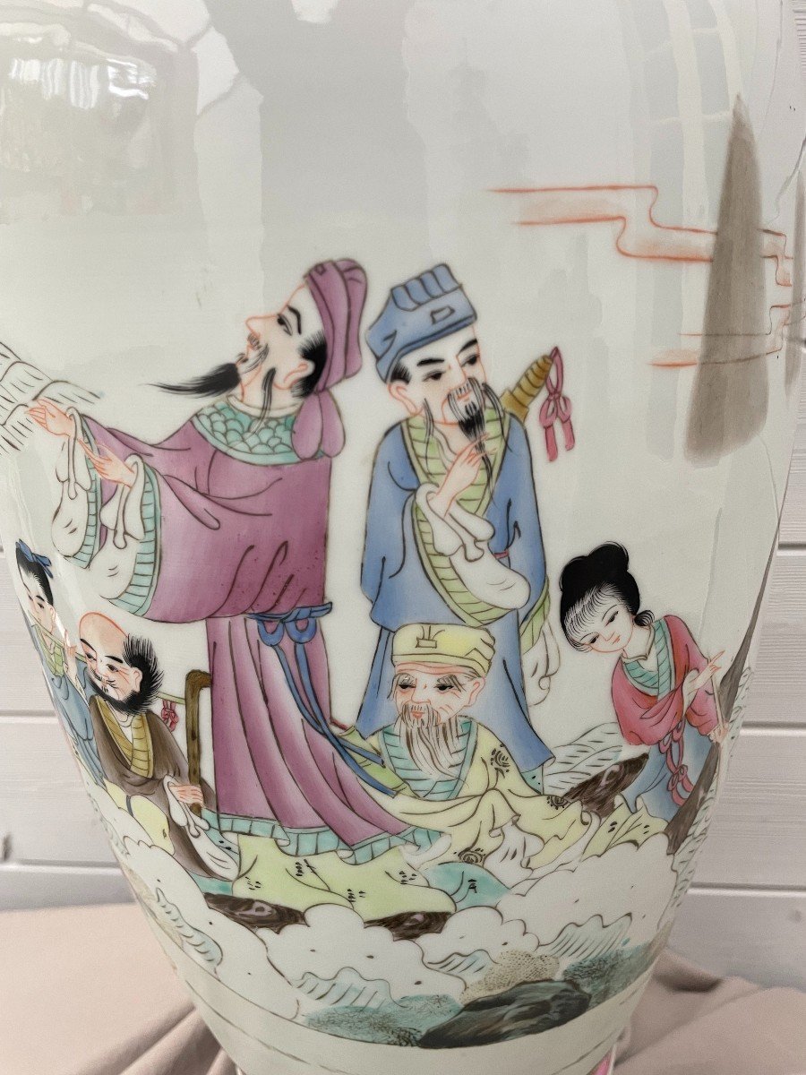 Vase balustre Chine porcelaine Jingdezhen famille rose style Qianlong 乾隆帝 kien-long 20ème 62cm -photo-2