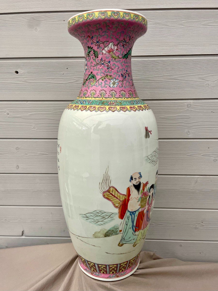 Vase balustre Chine porcelaine Jingdezhen famille rose style Qianlong 乾隆帝 kien-long 20ème 62cm -photo-5