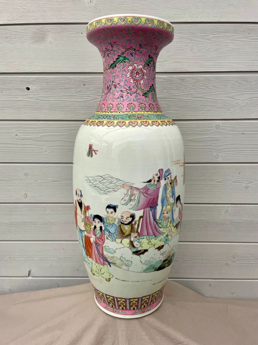 Vase balustre Chine porcelaine Jingdezhen famille rose style Qianlong 乾隆帝 kien-long 20ème 62cm 